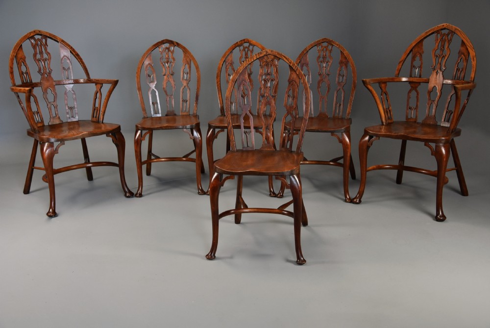 Superb set of six late 19th century Gothic style Windsor chairs View II