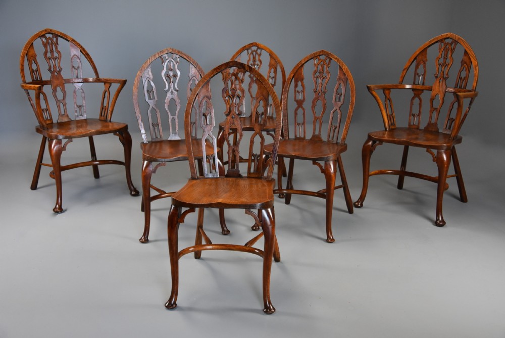 Superb set of six late 19th century Gothic style Windsor chairs View III
