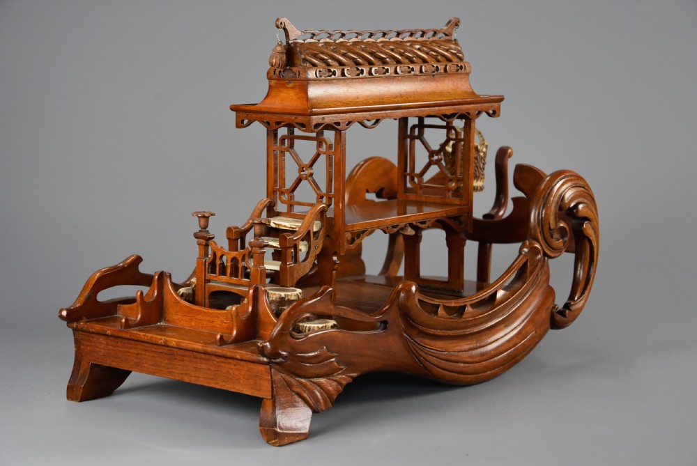 Late 19th century Asian model of a pagoda boat, possibly a desk stand View II