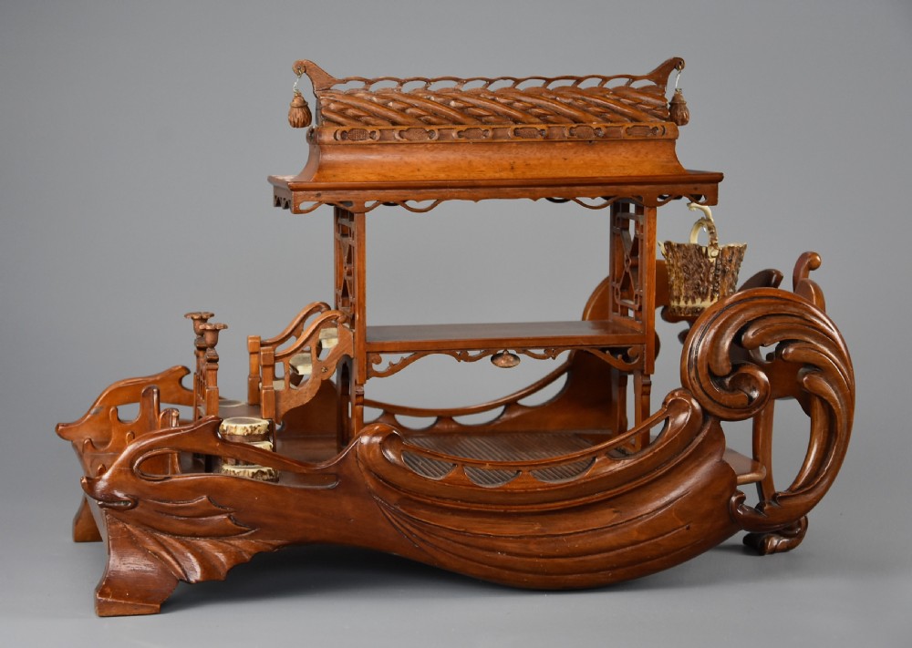 Late 19th century Asian model of a pagoda boat, possibly a desk stand View IV