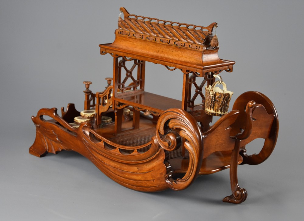 Late 19th century Asian model of a pagoda boat, possibly a desk stand View V