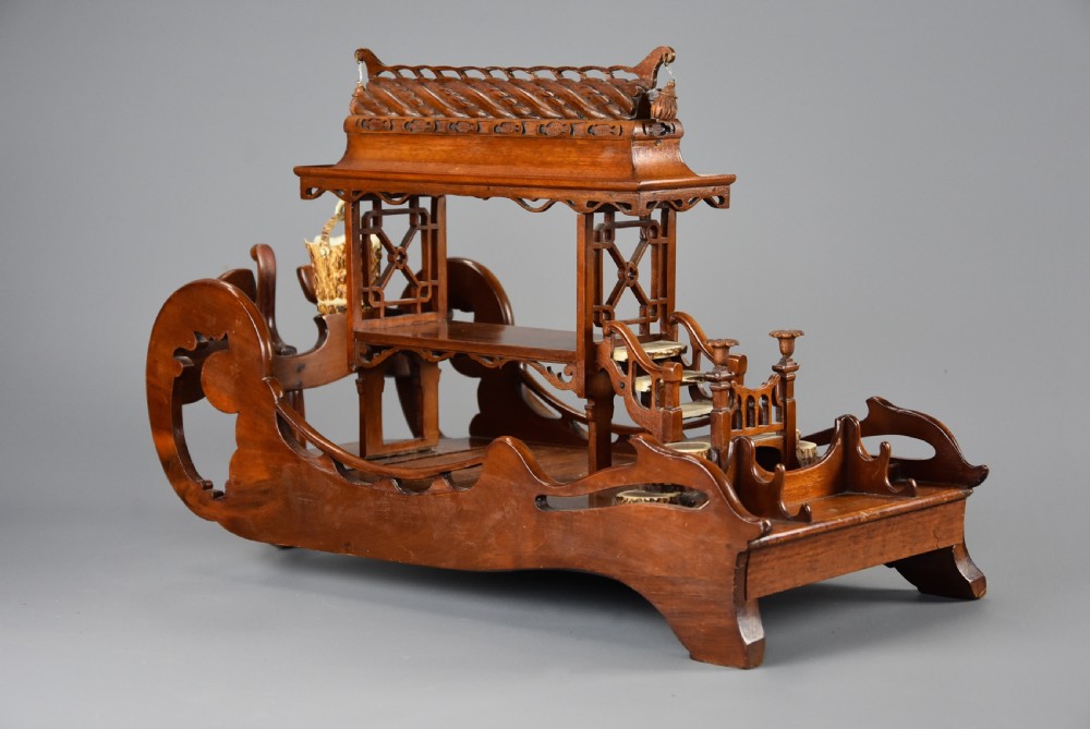 Late 19th century Asian model of a pagoda boat, possibly a desk stand View VII