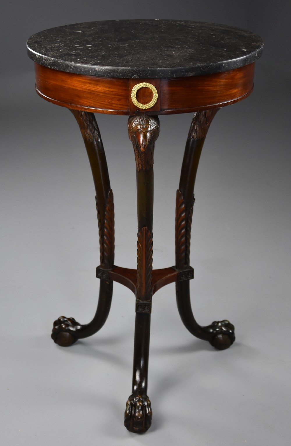 Highly decorative late 18thc French Empire mahogany gueridon table of small proportions