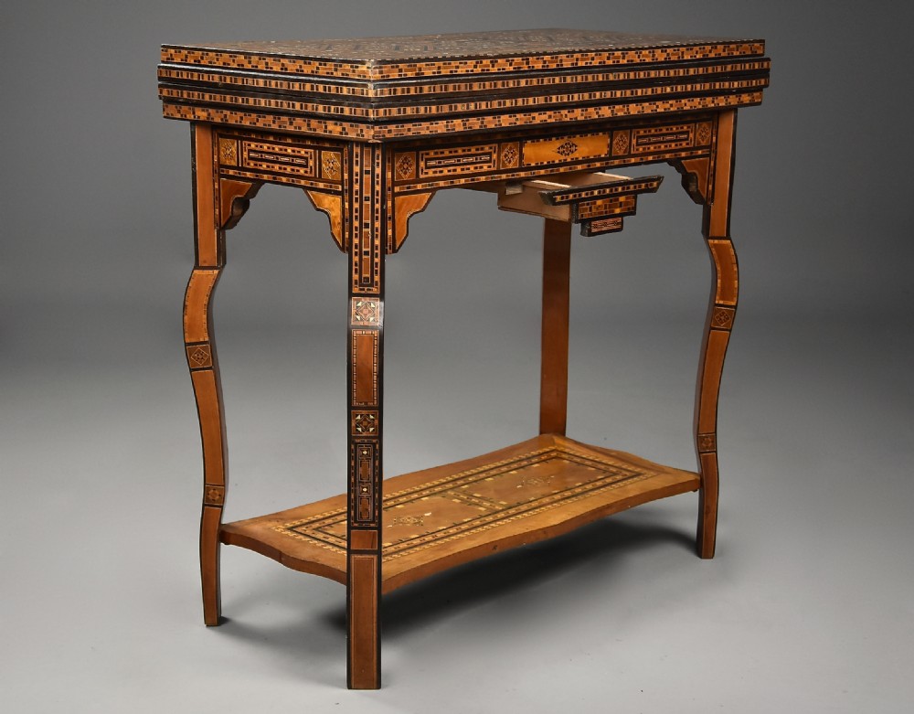 Highly decorative early 20th century Middle Eastern Damascus inlaid games table  View IV