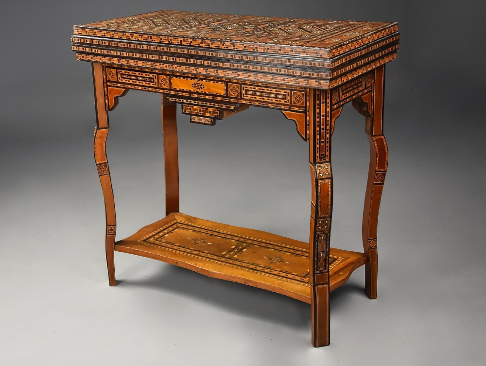 Highly decorative early 20th century Middle Eastern Damascus inlaid games table  View XVI