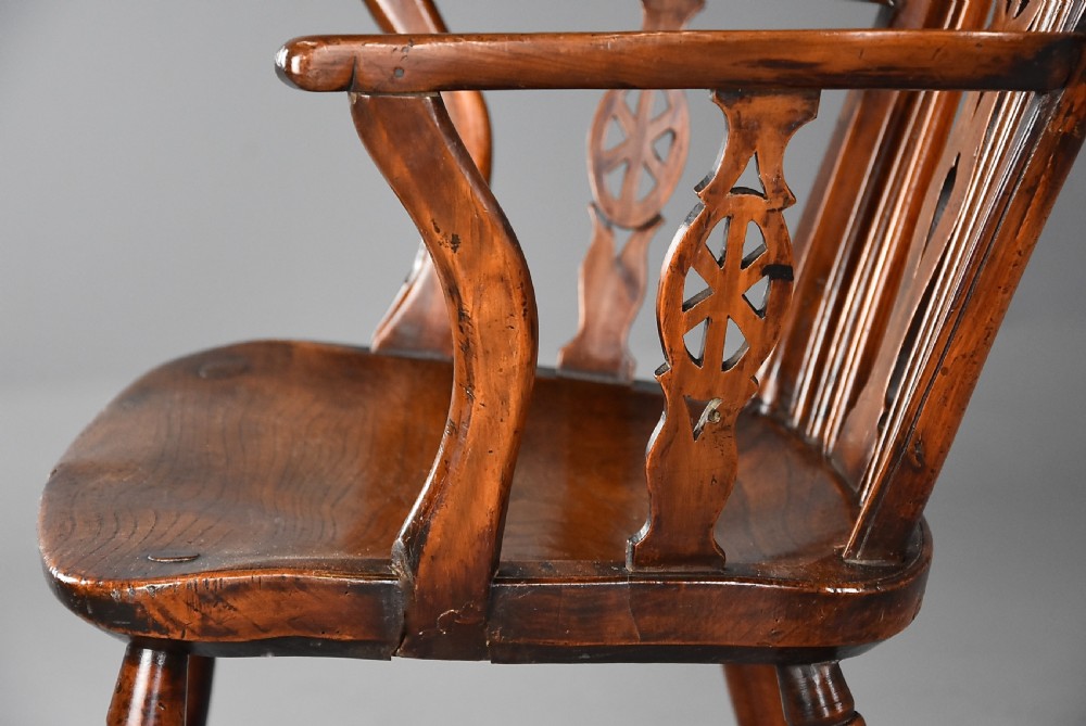 Extremely rare & unusual 19thc yew wood wheelback Windsor armchair with excellent patina View IX