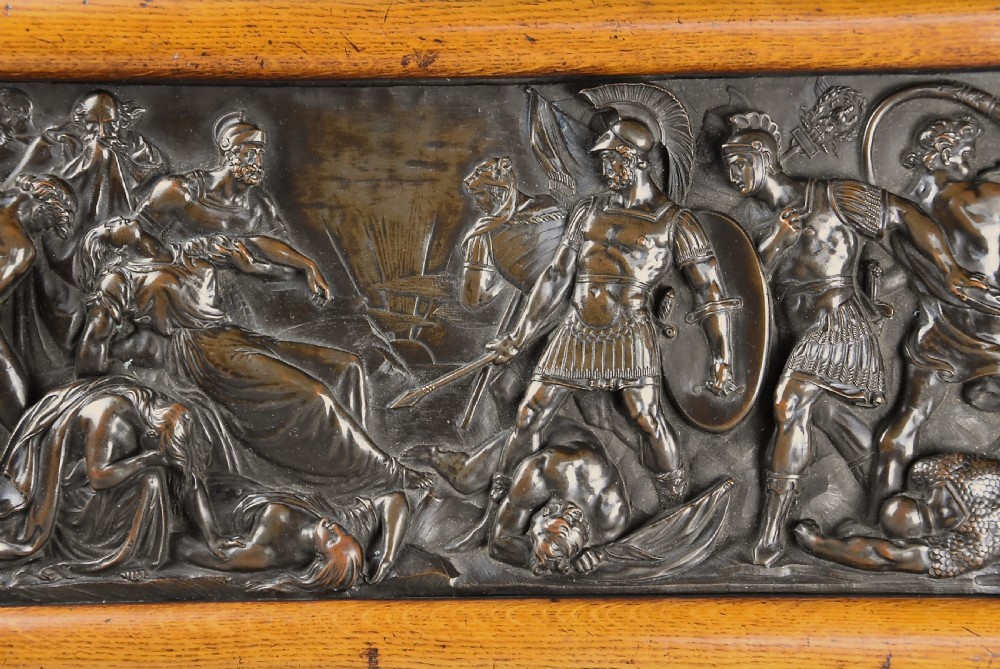 Late 19th century fine quality framed bronzed plaque of a Classical battle scene, with ‘Elkington’ makers mark View II
