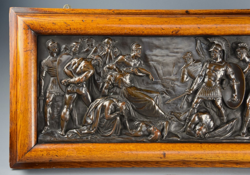 Late 19th century fine quality framed bronzed plaque of a Classical battle scene, with ‘Elkington’ makers mark View III