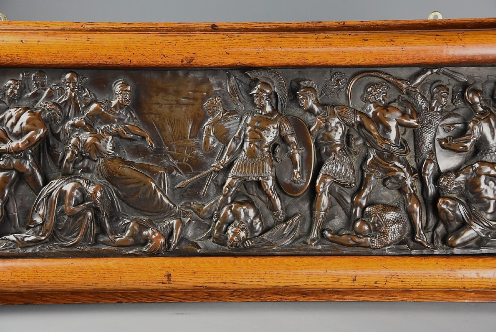 Late 19th century fine quality framed bronzed plaque of a Classical battle scene, with ‘Elkington’ makers mark View IV