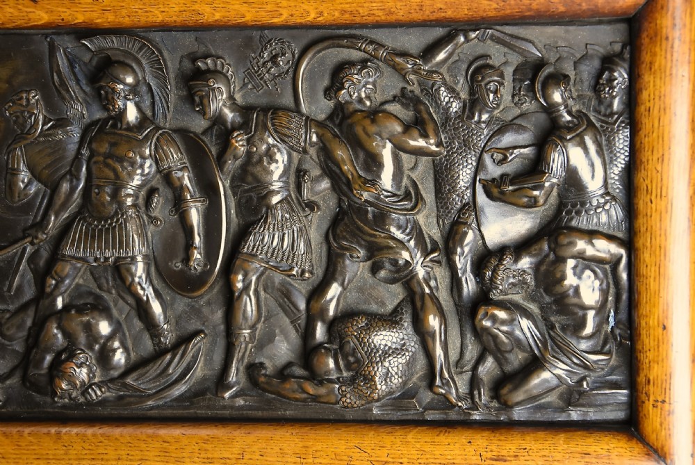 Late 19th century fine quality framed bronzed plaque of a Classical battle scene, with ‘Elkington’ makers mark View V