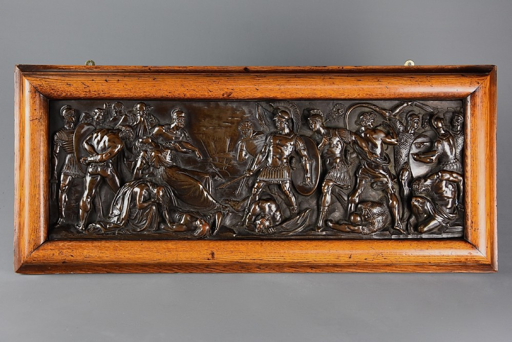 Late 19th century fine quality framed bronzed plaque of a Classical battle scene, with ‘Elkington’ makers mark View VIII