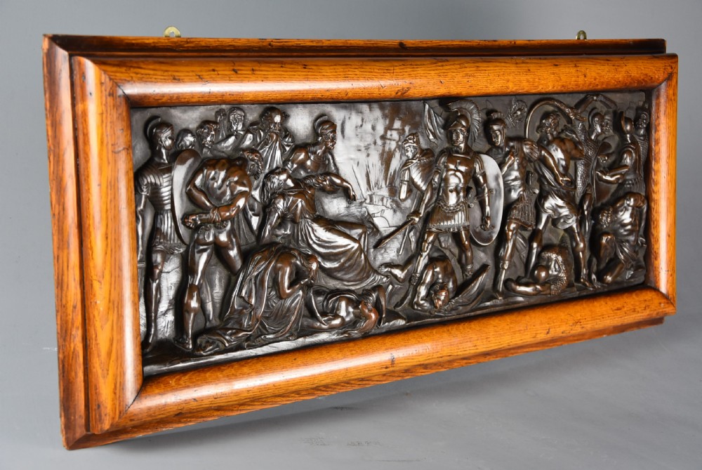 Late 19th century fine quality framed bronzed plaque of a Classical battle scene, with ‘Elkington’ makers mark View IX