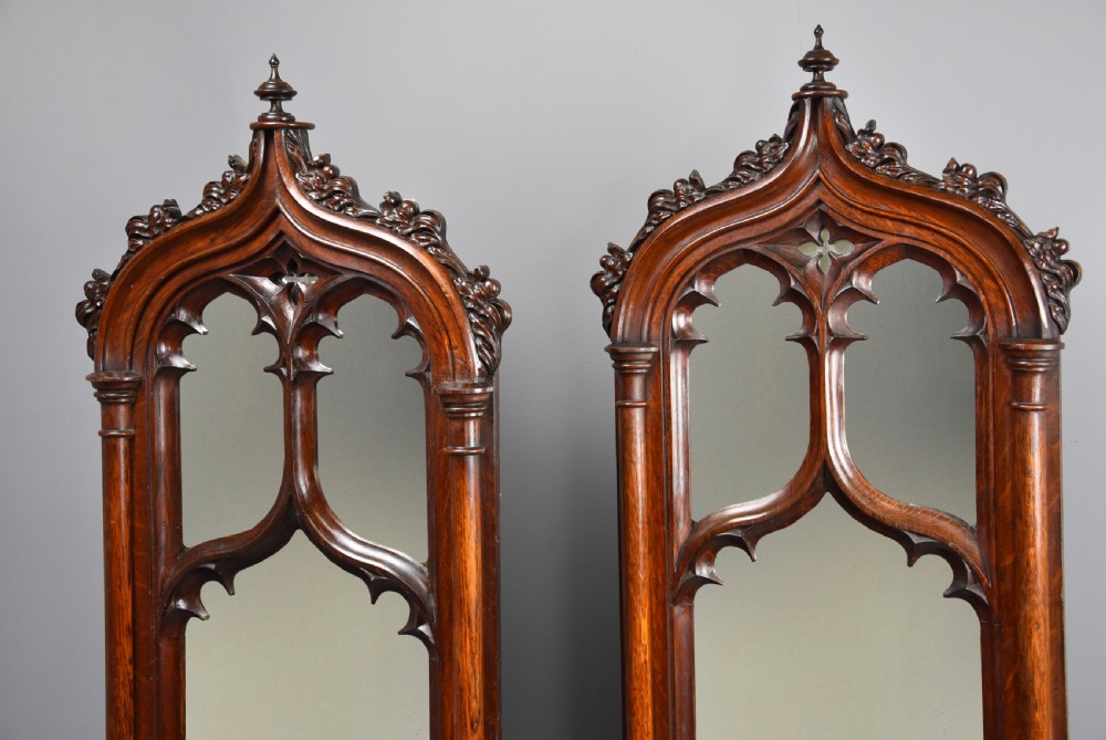 Fine pair of mid 19th century oak Gothic mirrors  View V