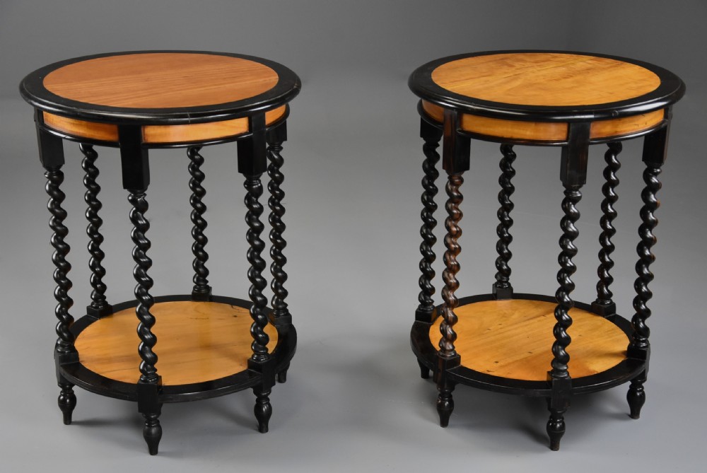Highly decorative pair of late 19th century Ceylonese satinwood & ebony occasional tables View IV