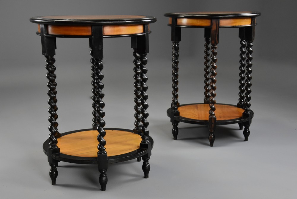 Highly decorative pair of late 19th century Ceylonese satinwood & ebony occasional tables View VI