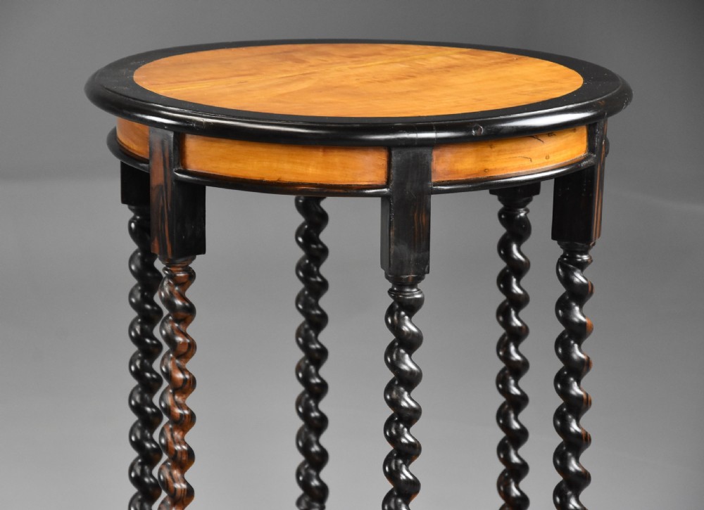 Highly decorative pair of late 19th century Ceylonese satinwood & ebony occasional tables View IX
