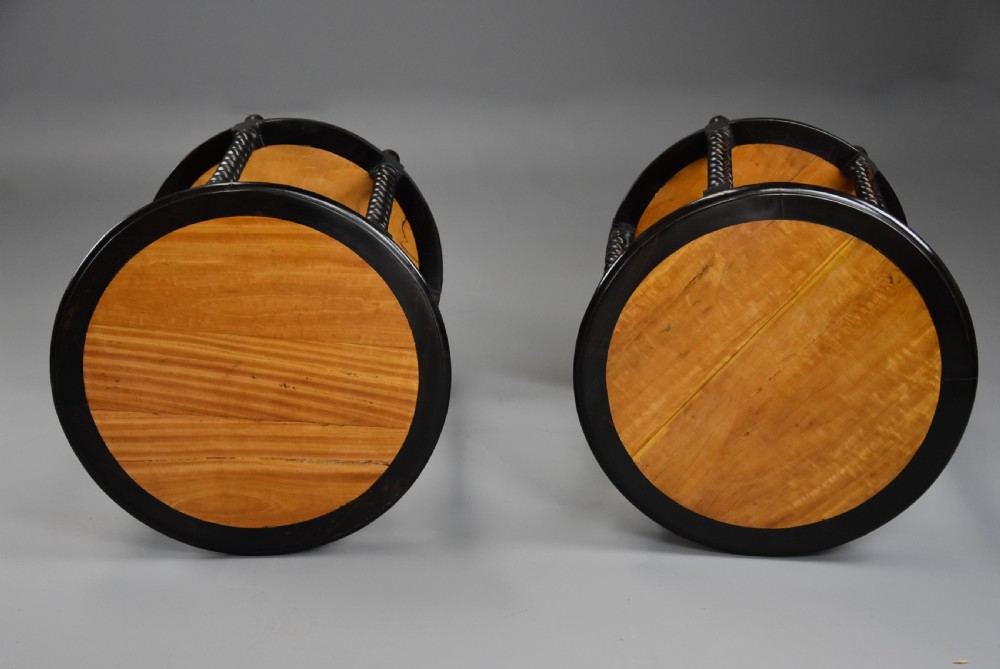 Highly decorative pair of late 19th century Ceylonese satinwood & ebony occasional tables View X
