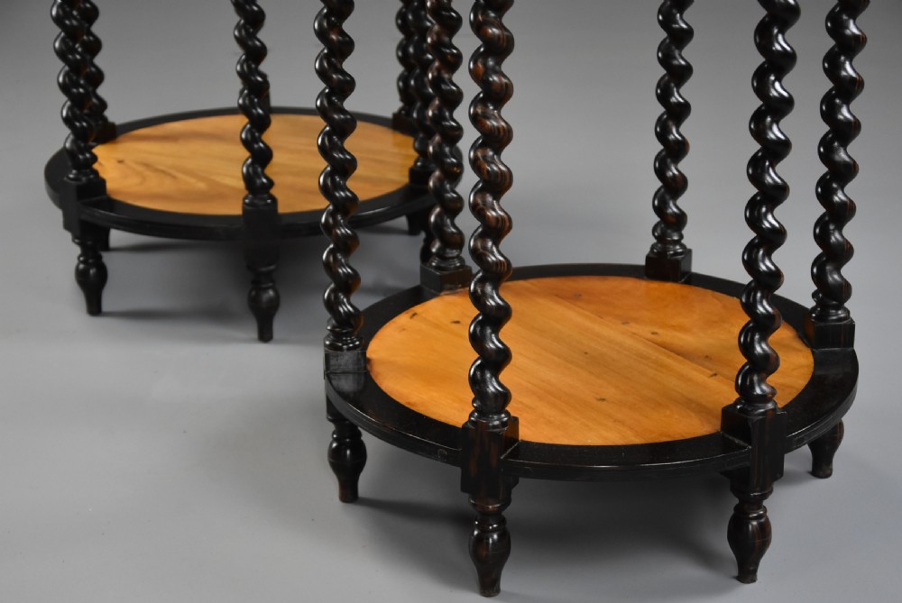 Highly decorative pair of late 19th century Ceylonese satinwood & ebony occasional tables View XIII