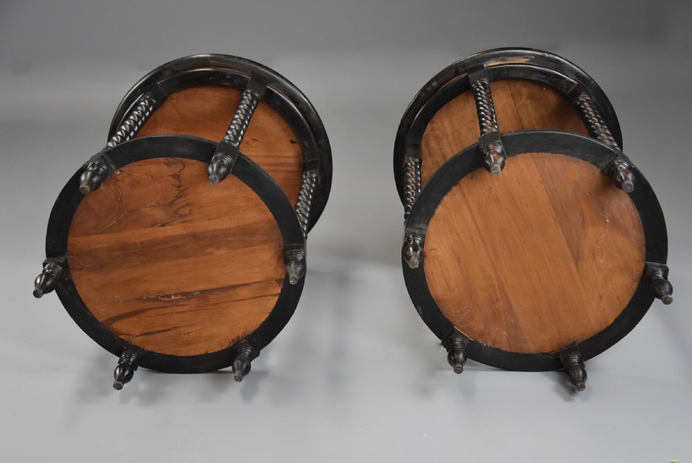 Highly decorative pair of late 19th century Ceylonese satinwood & ebony occasional tables View XIV