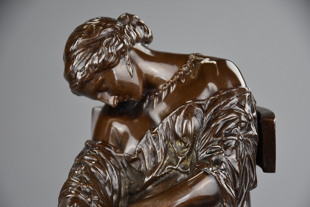 Late 19thc fine quality French bronze sculpture of ‘Penelope’ by Pierre Jules Cavelier View V