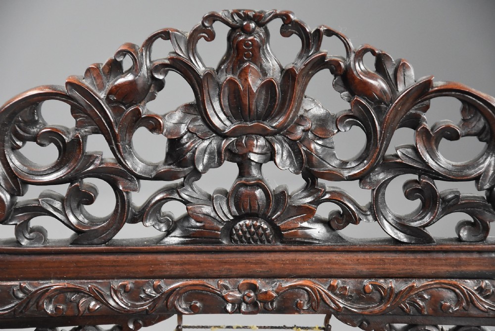 Fine quality highly decorative late 19thc Chinese rosewood dinner gong with striker View VI