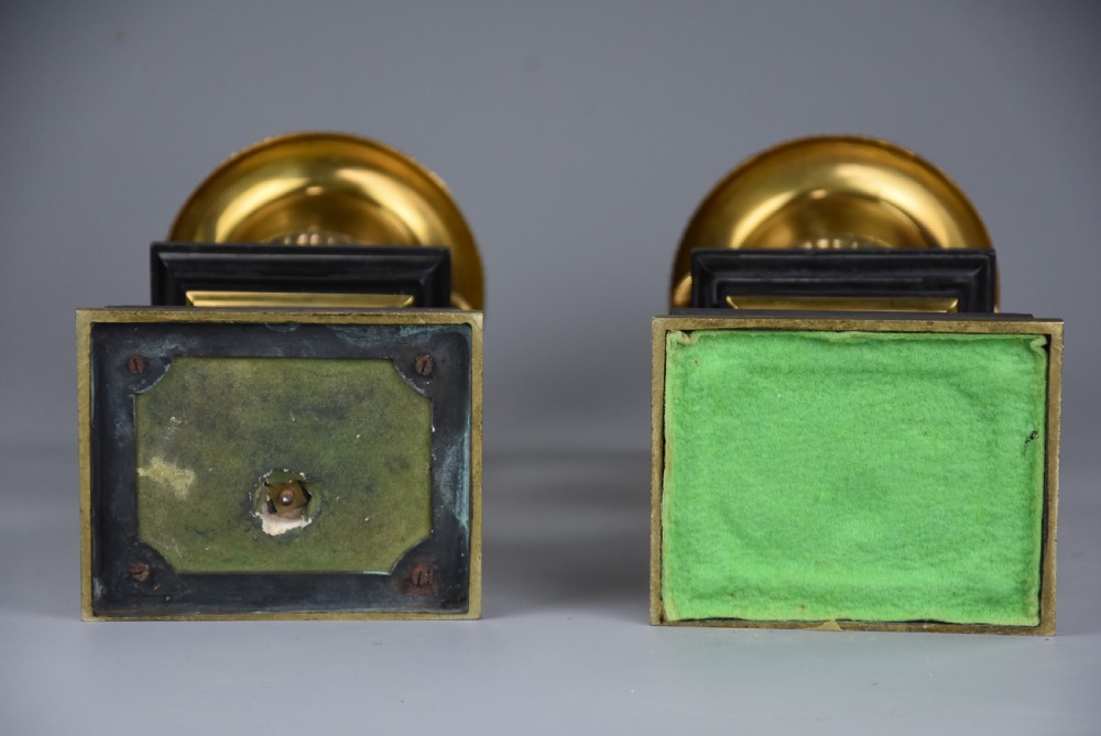Highly decorative pair of French late 19thc brass campana urns on slate bases View XIII