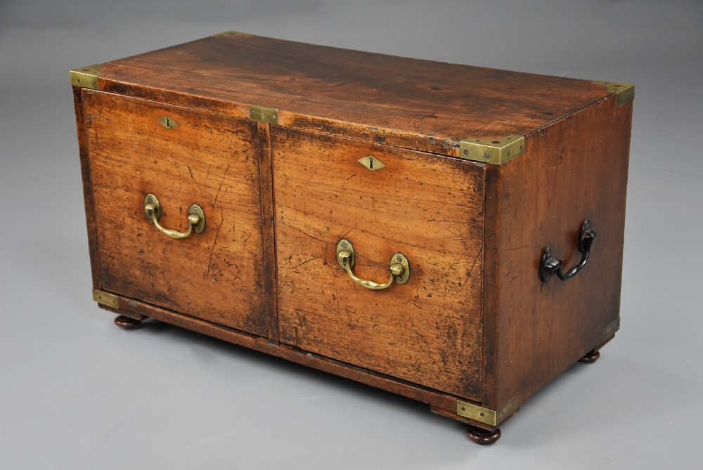 Mid 19thc camphor wood Campaign two drawer chest of superb patina View III