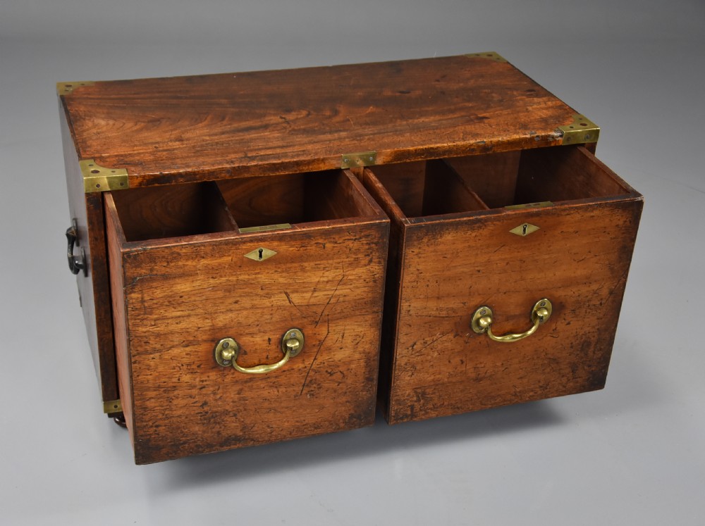 Mid 19thc camphor wood Campaign two drawer chest of superb patina View VI