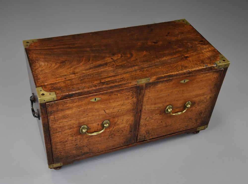 Mid 19thc camphor wood Campaign two drawer chest of superb patina View IX