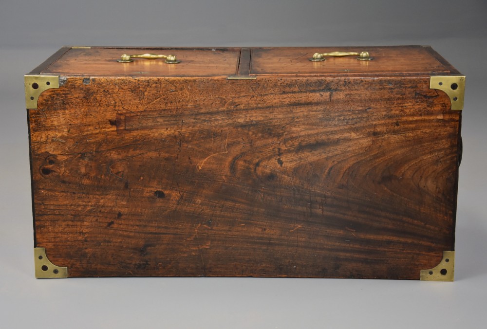 Mid 19thc camphor wood Campaign two drawer chest of superb patina View X