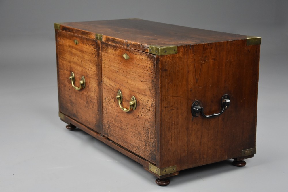 Mid 19thc camphor wood Campaign two drawer chest of superb patina View XI