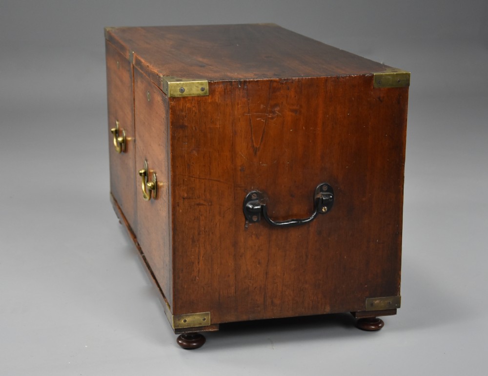 Mid 19thc camphor wood Campaign two drawer chest of superb patina View XII