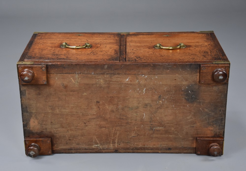 Mid 19thc camphor wood Campaign two drawer chest of superb patina View XV