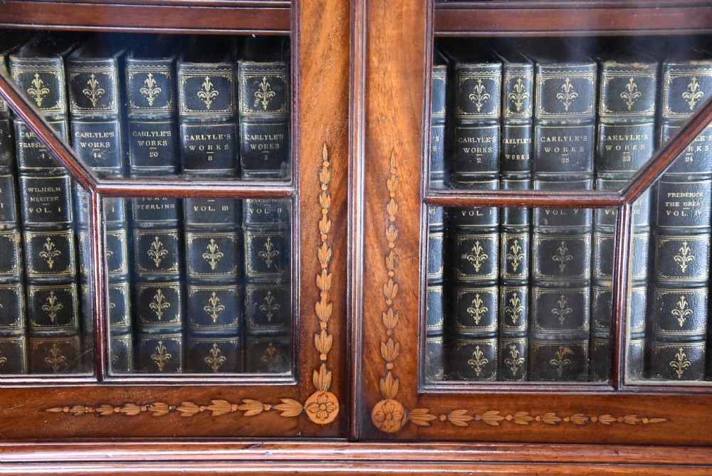 Fine quality Sheraton period mahogany secretaire bookcase with inlaid decoration View XIV