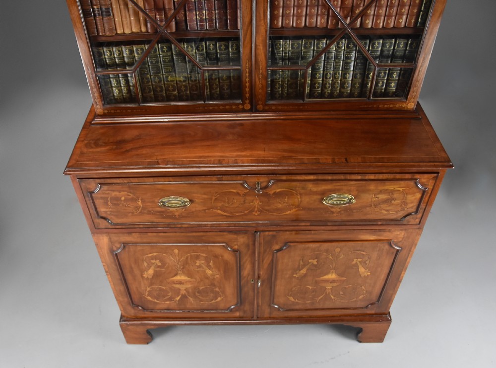 Fine quality Sheraton period mahogany secretaire bookcase with inlaid decoration View XVI