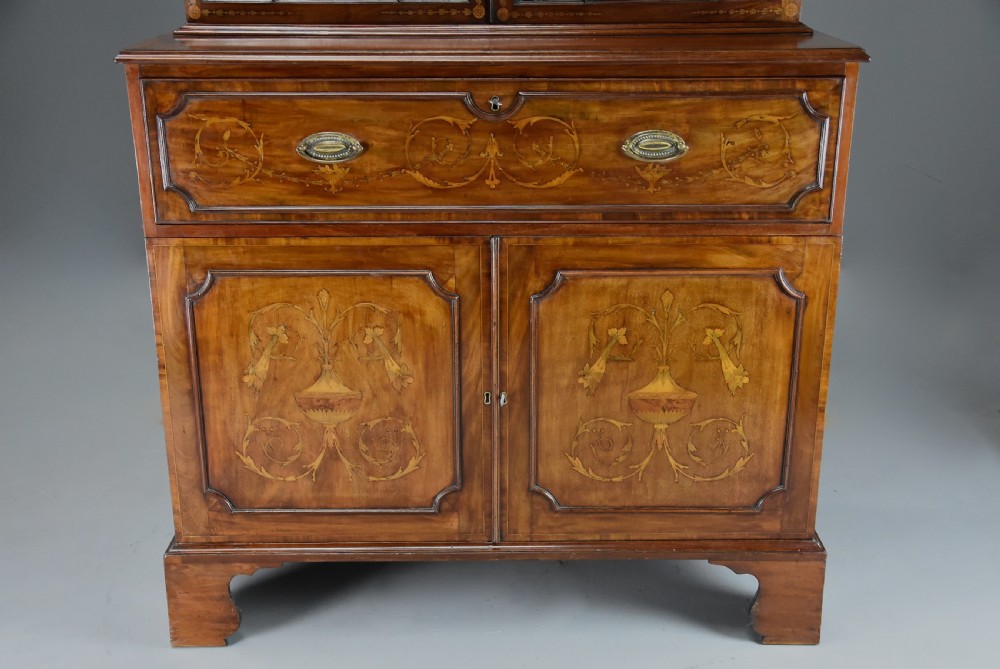 Fine quality Sheraton period mahogany secretaire bookcase with inlaid decoration View XVII
