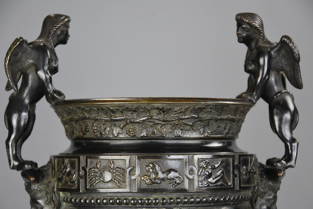Pair of late 19thc bronze urns after a design of a pair of urns at The Palace of Versailles  View IX