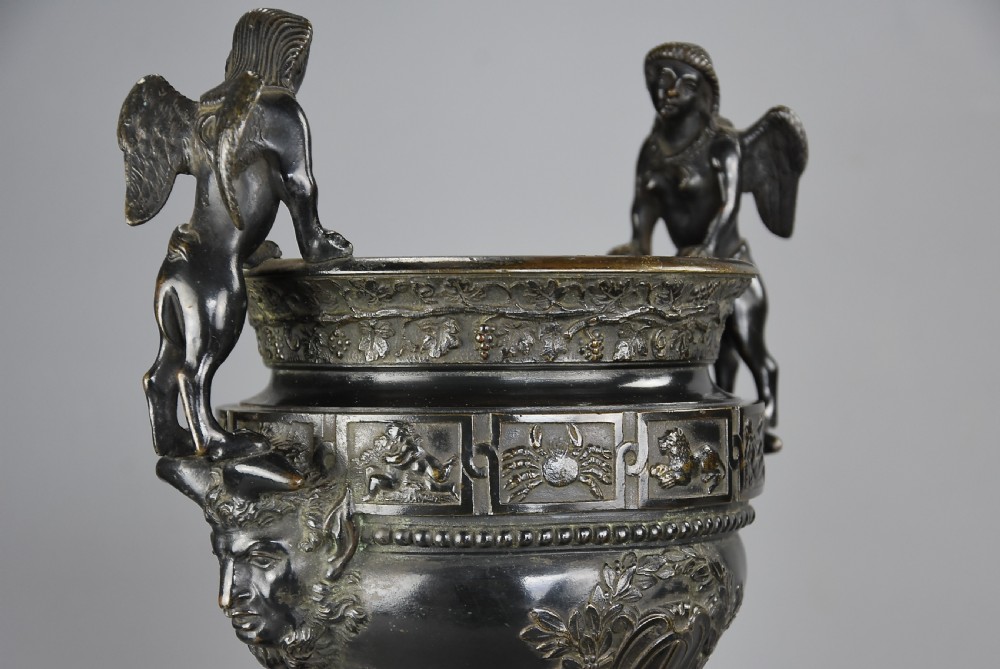 Pair of late 19thc bronze urns after a design of a pair of urns at The Palace of Versailles  View X