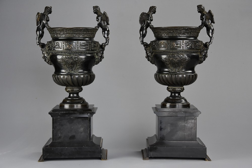 Pair of late 19thc bronze urns after a design of a pair of urns at The Palace of Versailles  View XIII
