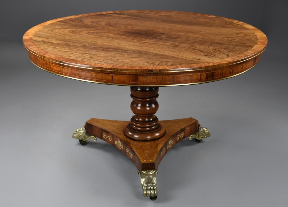 Fine quality Regency rosewood tilt top centre table of fine patina
