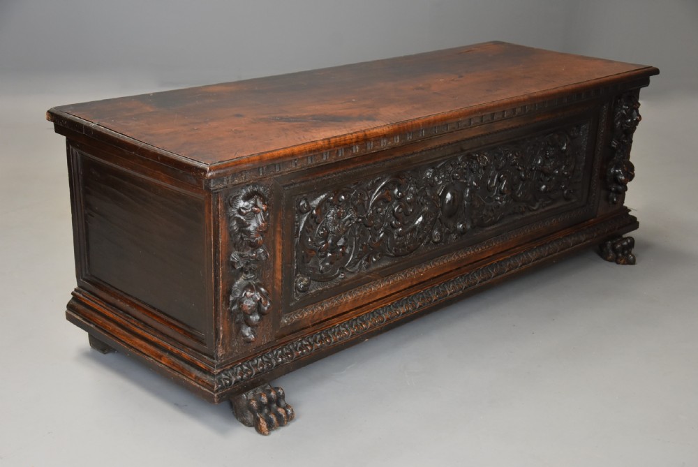 Late 16th century Italian carved walnut cassone (marriage chest) of fine patina View III