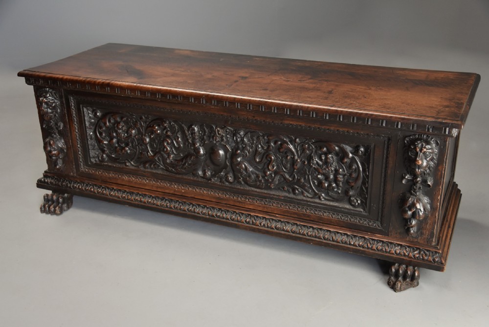 Late 16th century Italian carved walnut cassone (marriage chest) of fine patina View IV