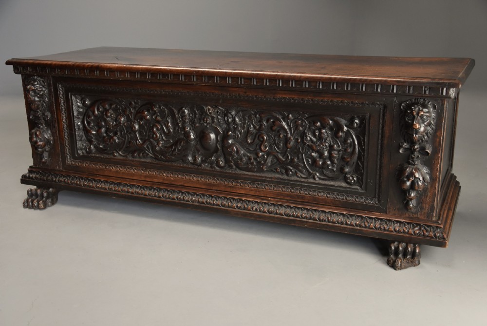 Late 16th century Italian carved walnut cassone (marriage chest) of fine patina View V
