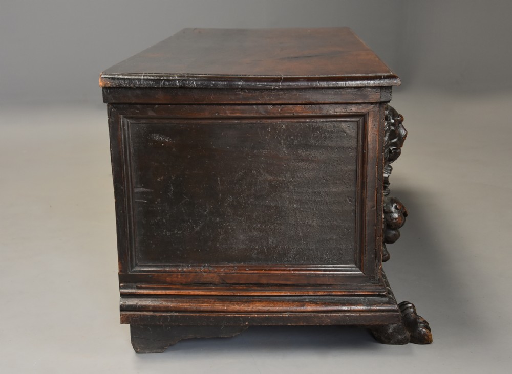 Late 16th century Italian carved walnut cassone (marriage chest) of fine patina View X