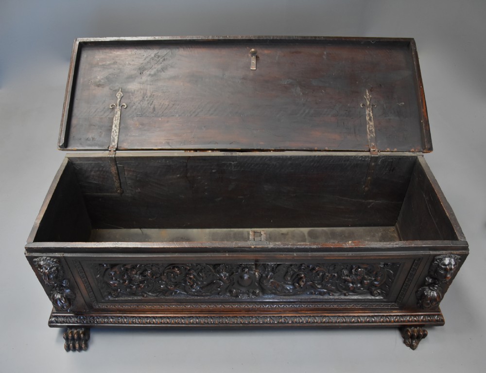 Late 16th century Italian carved walnut cassone (marriage chest) of fine patina View XI