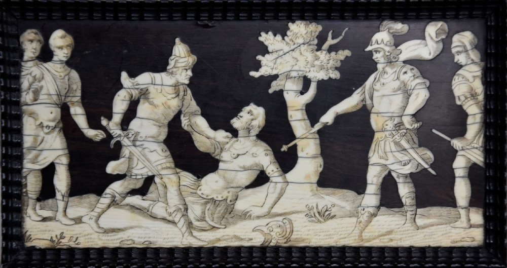 Set of eight Italian 17thc ebony and ivory engraved panels, possibly Neapolitan View II