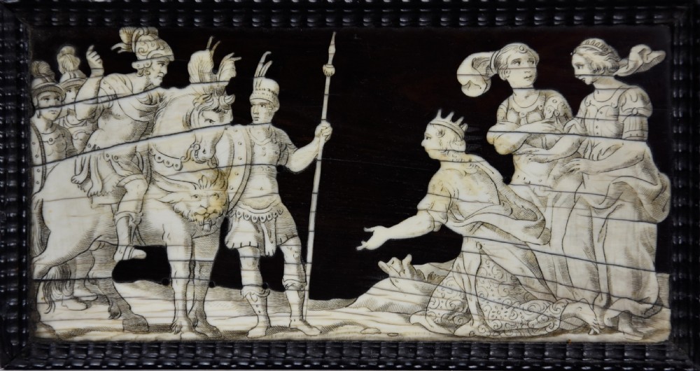Set of eight Italian 17thc ebony and ivory engraved panels, possibly Neapolitan View V