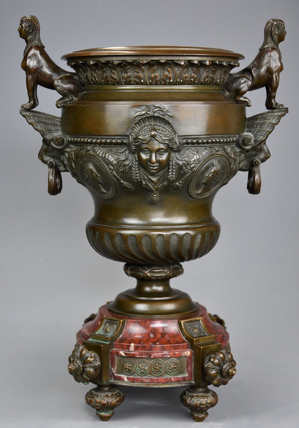 Fine quality large 19th century French bronze urn on marble base