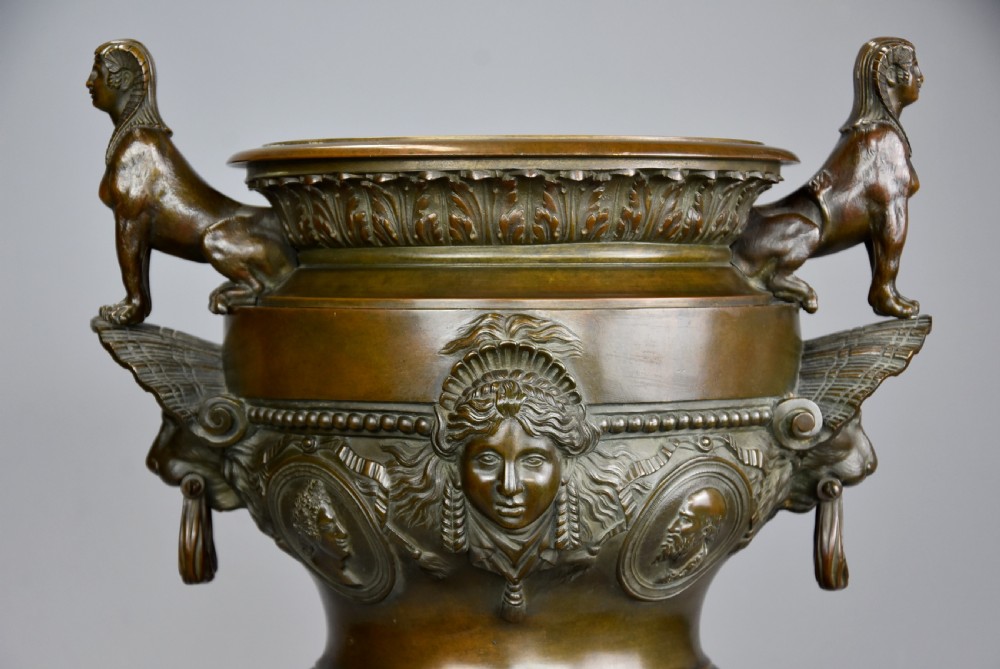 Fine quality large 19th century French bronze urn on marble base View IV