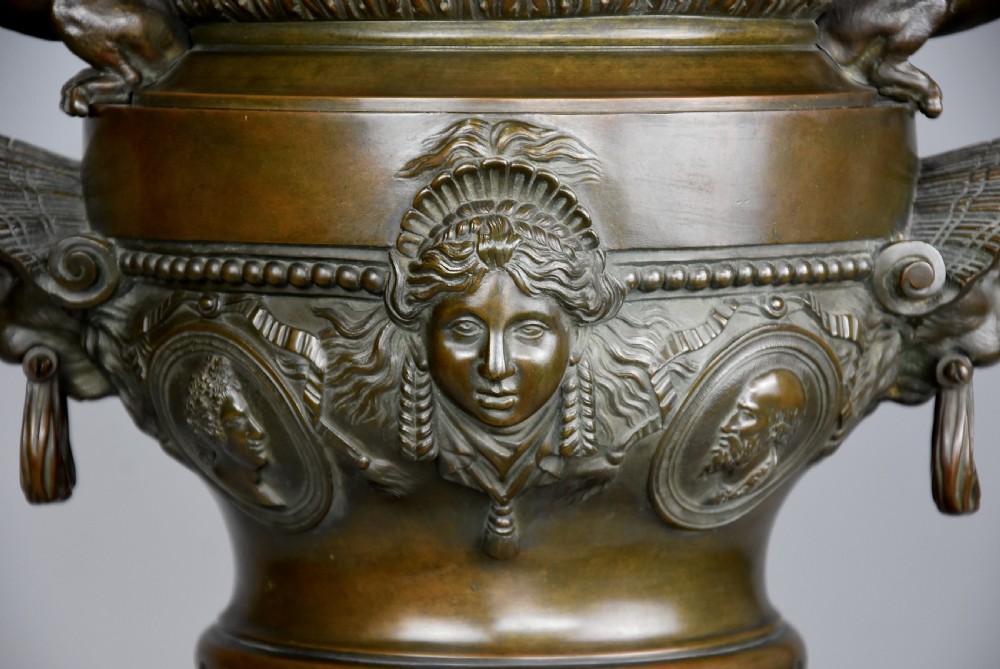 Fine quality large 19th century French bronze urn on marble base View VI